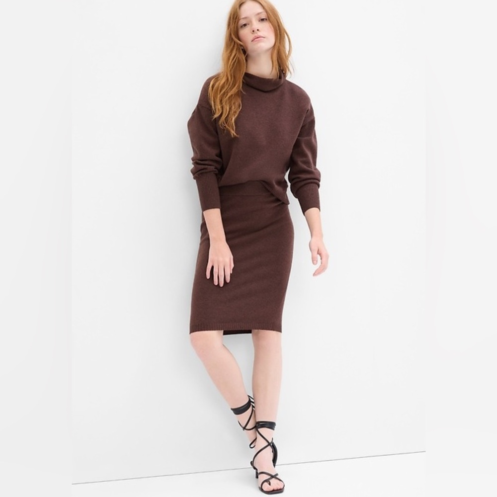 NWT GAP Espresso Brown Sweater Midi Knit Skirt, Size Extra Large